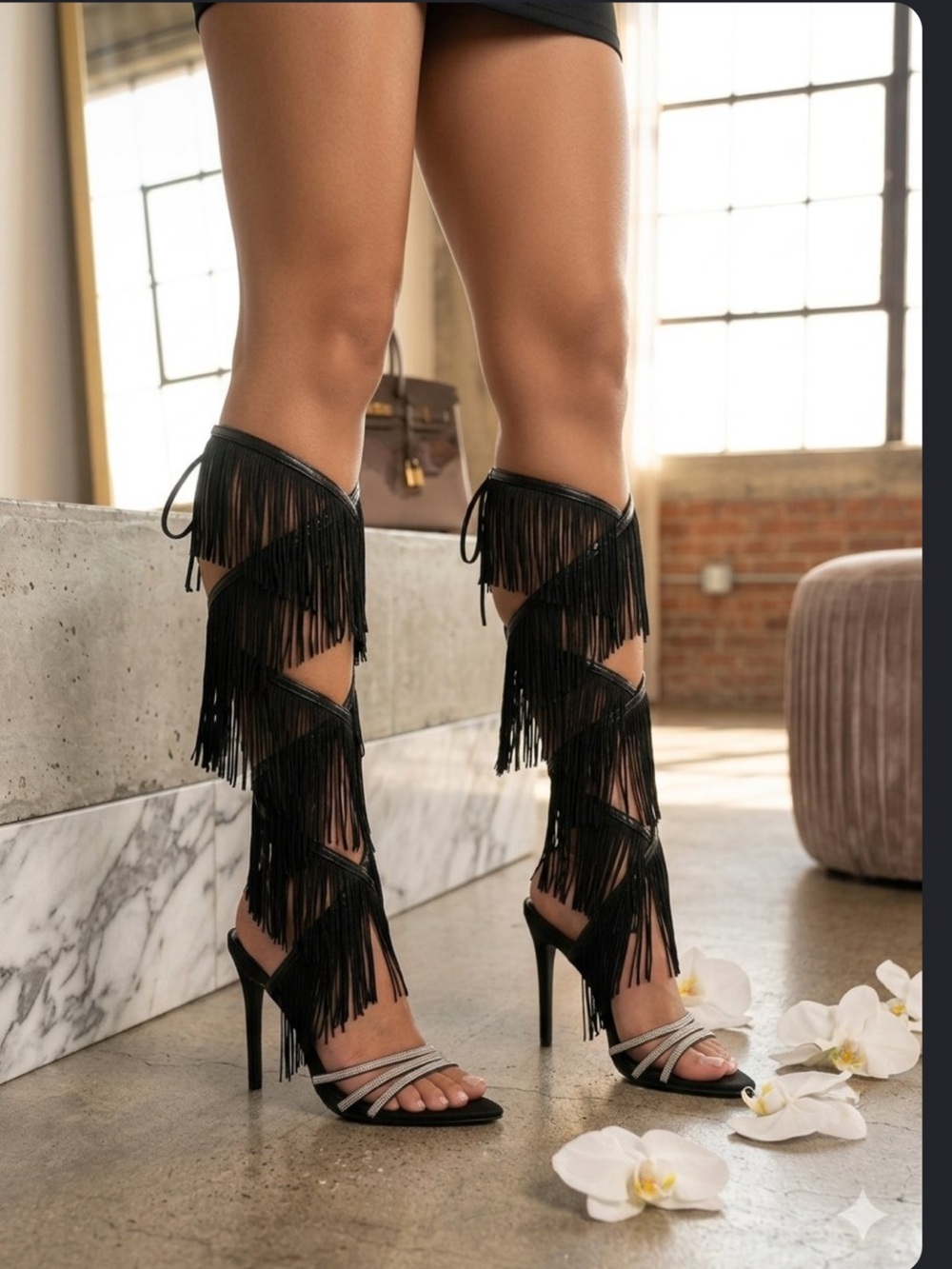 Cape Robbin Black Fringe Wrap Stiletto Boots
